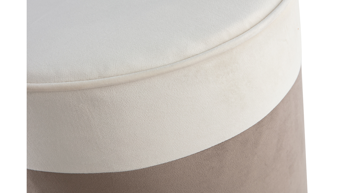 Puf de diseño bicolor de terciopelo blanco crema y topo 40 cm diám. DAISY